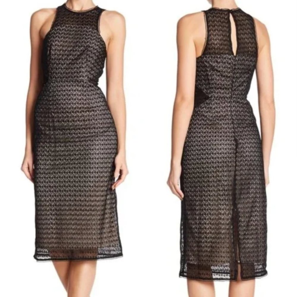 NSR Crochet Lace Halter Black Midi Sleeveless Cocktail Dress Size Medium